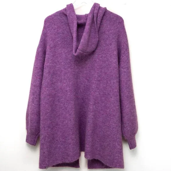 + Beryll Vivi Cashmere Cardigan Sweater Relaxed Coat Hood Purple Lilac One Size - Picture 3 of 8